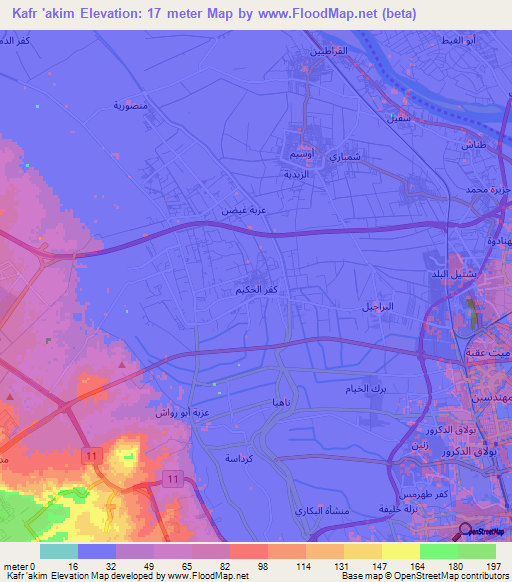 Kafr 'akim,Egypt Elevation Map