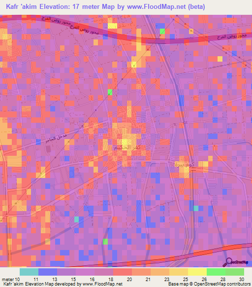 Kafr 'akim,Egypt Elevation Map