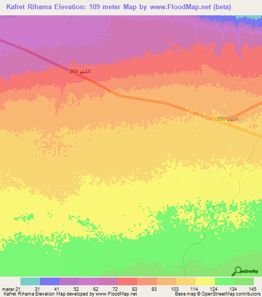 Kafret Rihama,Egypt Elevation Map