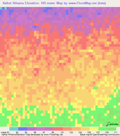 Kafret Rihama,Egypt Elevation Map