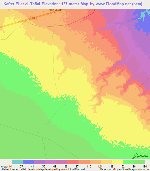 Kafret Eilet el Taflal,Egypt Elevation Map