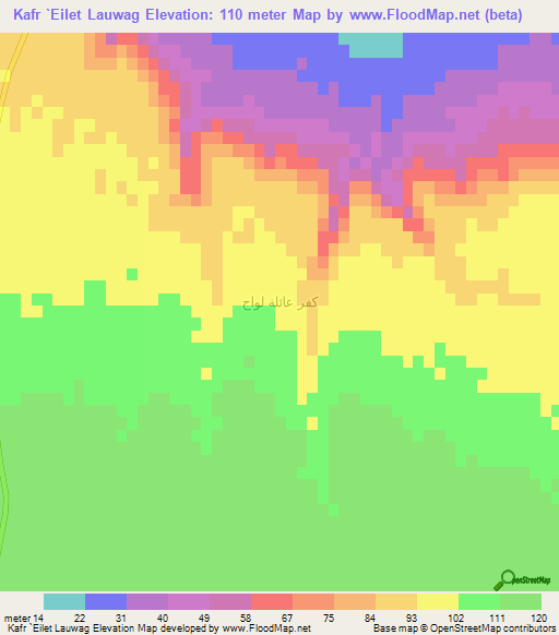 Kafr `Eilet Lauwag,Egypt Elevation Map