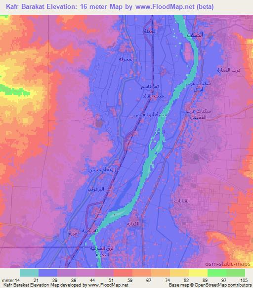 Kafr Barakat,Egypt Elevation Map