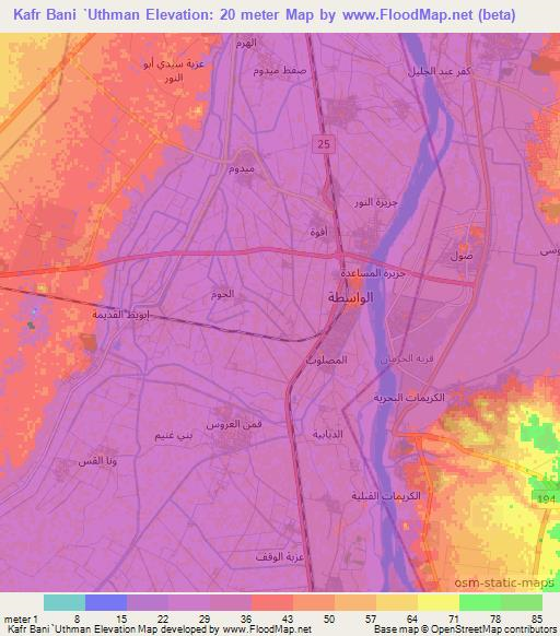 Kafr Bani `Uthman,Egypt Elevation Map