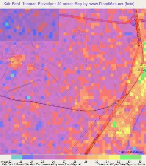 Kafr Bani `Uthman,Egypt Elevation Map