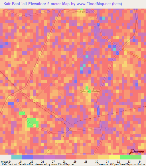 Kafr Bani `ali,Egypt Elevation Map