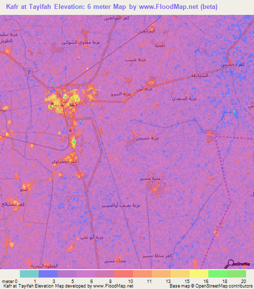 Kafr at Tayifah,Egypt Elevation Map