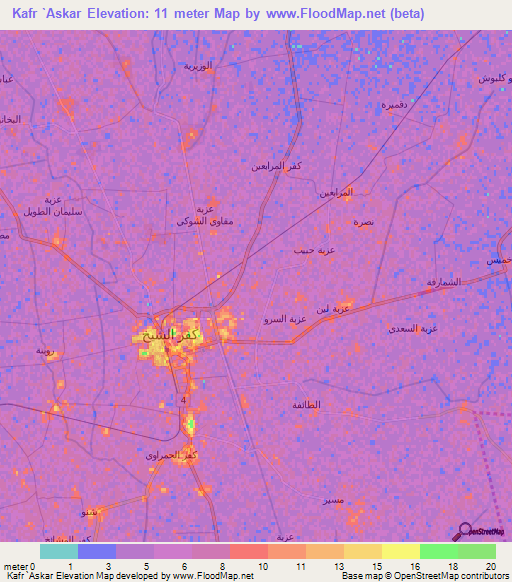 Kafr `Askar,Egypt Elevation Map