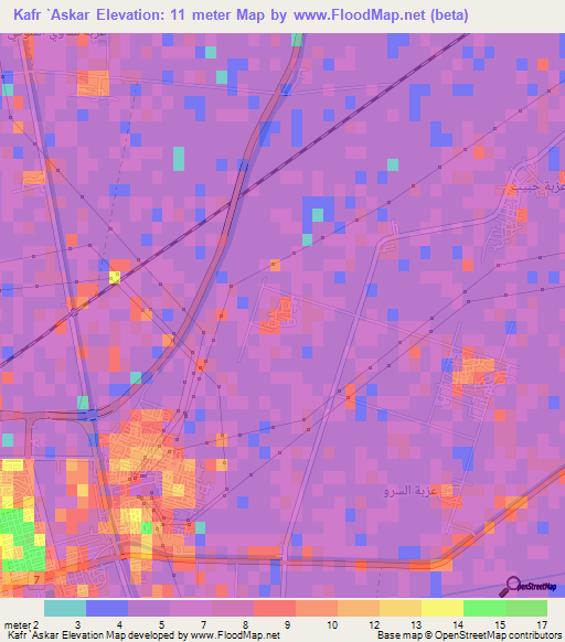 Kafr `Askar,Egypt Elevation Map