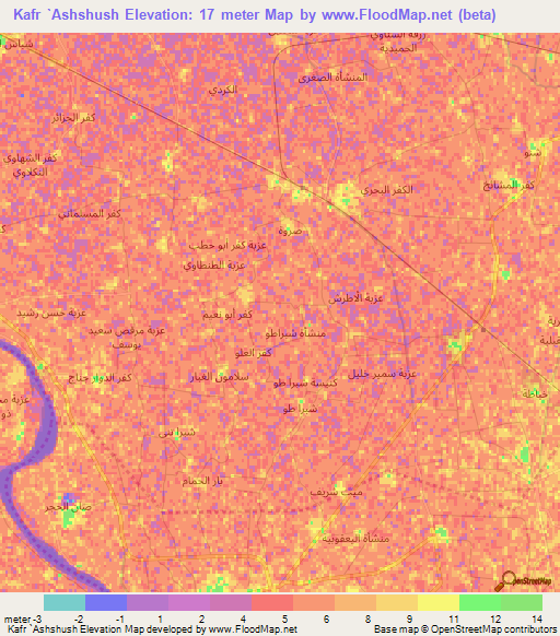 Kafr `Ashshush,Egypt Elevation Map