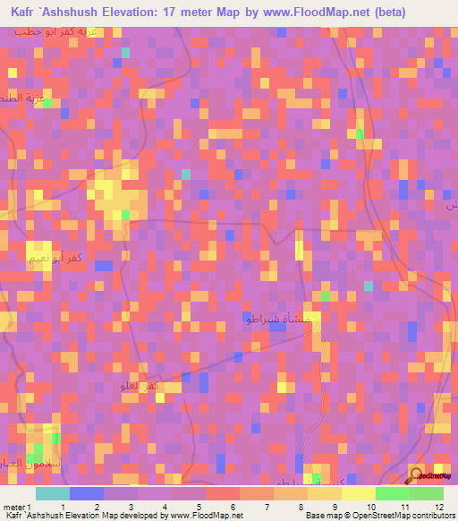 Kafr `Ashshush,Egypt Elevation Map