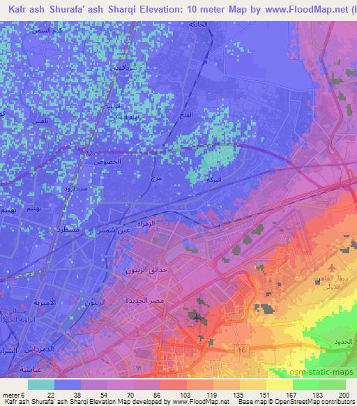 Kafr ash Shurafa' ash Sharqi,Egypt Elevation Map