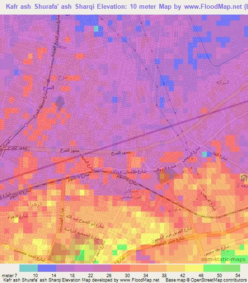 Kafr ash Shurafa' ash Sharqi,Egypt Elevation Map