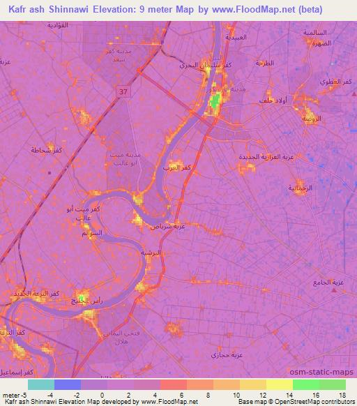 Kafr ash Shinnawi,Egypt Elevation Map