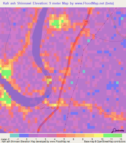 Kafr ash Shinnawi,Egypt Elevation Map