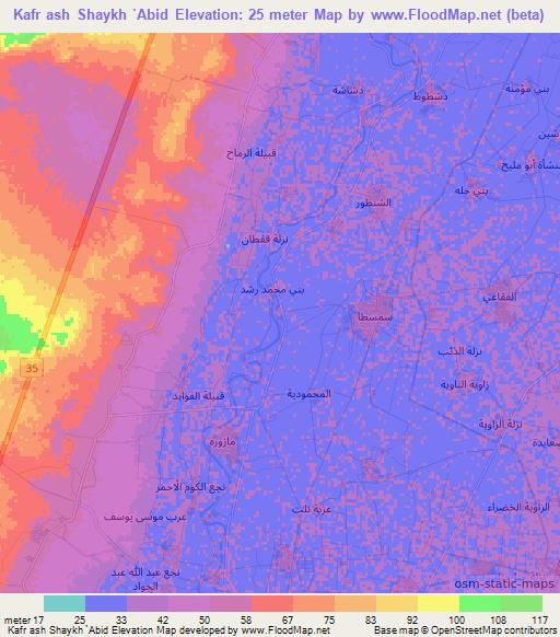 Kafr ash Shaykh `Abid,Egypt Elevation Map