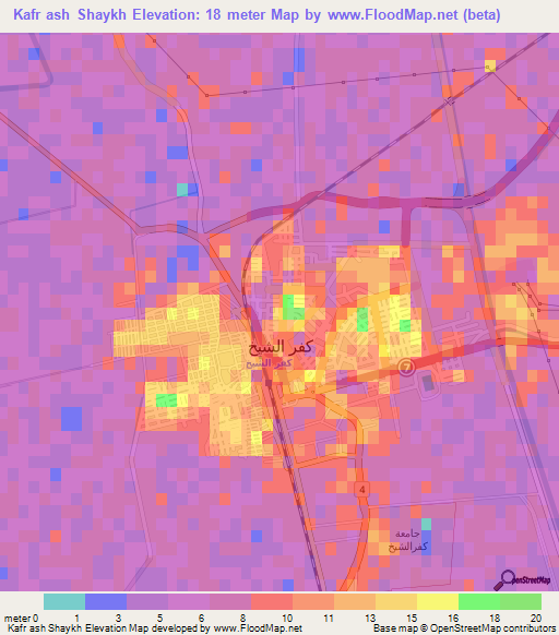 Kafr ash Shaykh,Egypt Elevation Map