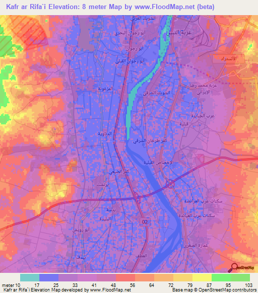 Kafr ar Rifa`i,Egypt Elevation Map