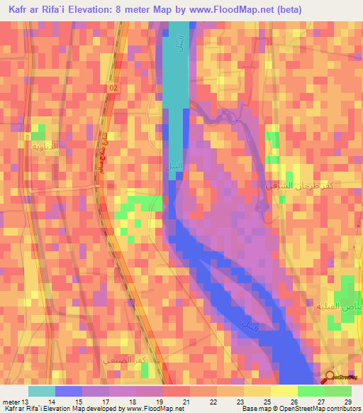 Kafr ar Rifa`i,Egypt Elevation Map