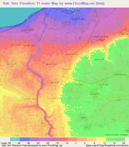 Kafr `Amr,Egypt Elevation Map