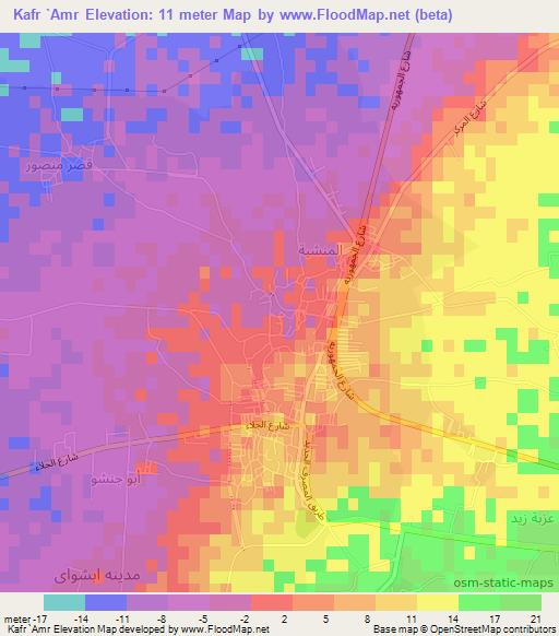 Kafr `Amr,Egypt Elevation Map