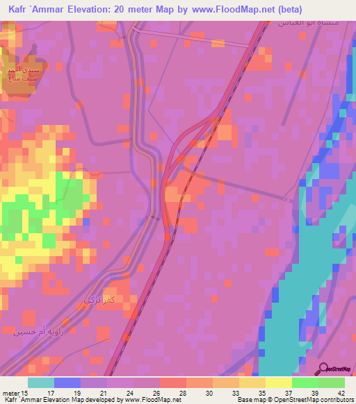 Kafr `Ammar,Egypt Elevation Map