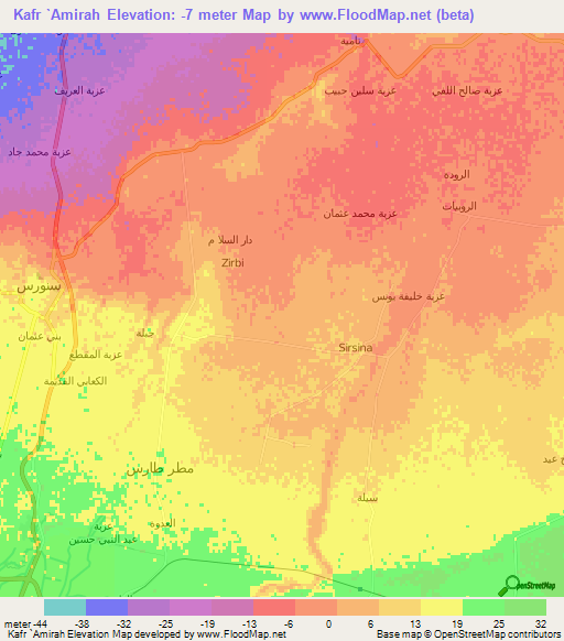 Kafr `Amirah,Egypt Elevation Map