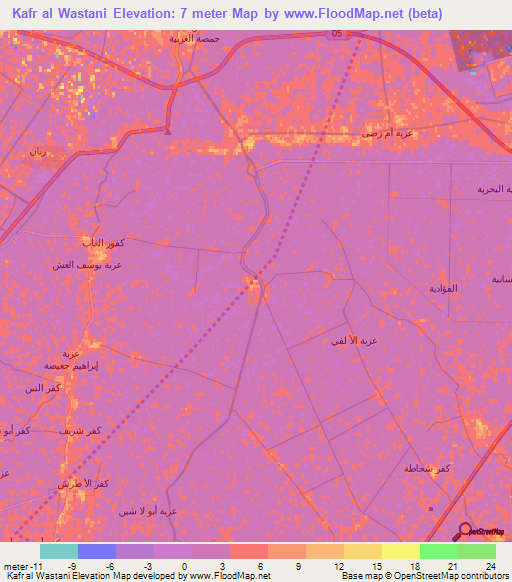 Kafr al Wastani,Egypt Elevation Map