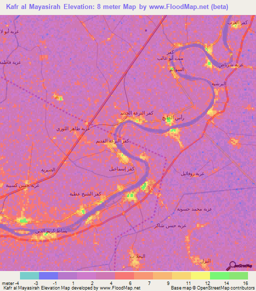 Kafr al Mayasirah,Egypt Elevation Map