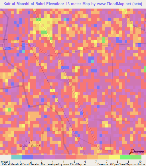 Kafr al Manshi al Bahri,Egypt Elevation Map