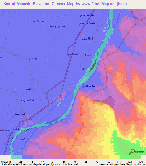 Kafr al Manashi,Egypt Elevation Map