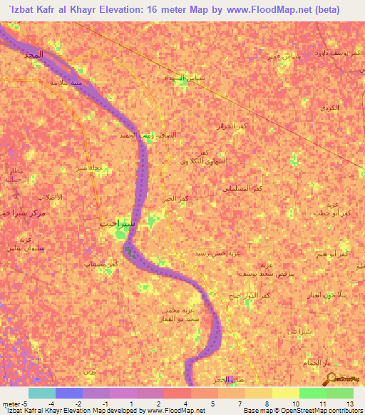 `Izbat Kafr al Khayr,Egypt Elevation Map