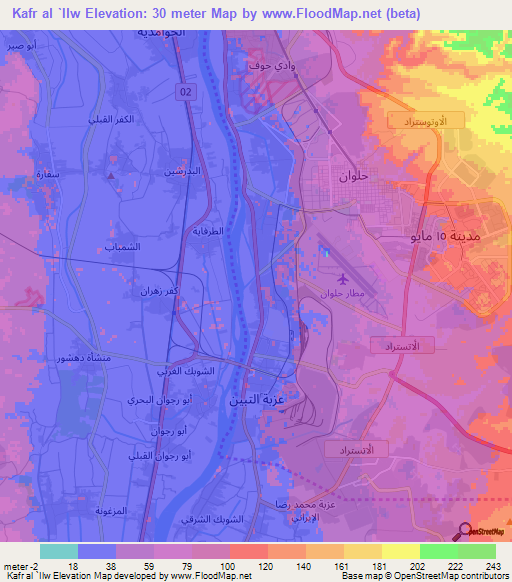 Kafr al `Ilw,Egypt Elevation Map