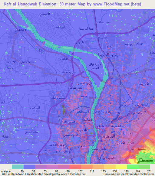 Kafr al Hanadwah,Egypt Elevation Map