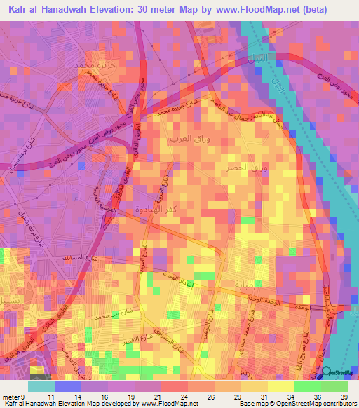 Kafr al Hanadwah,Egypt Elevation Map