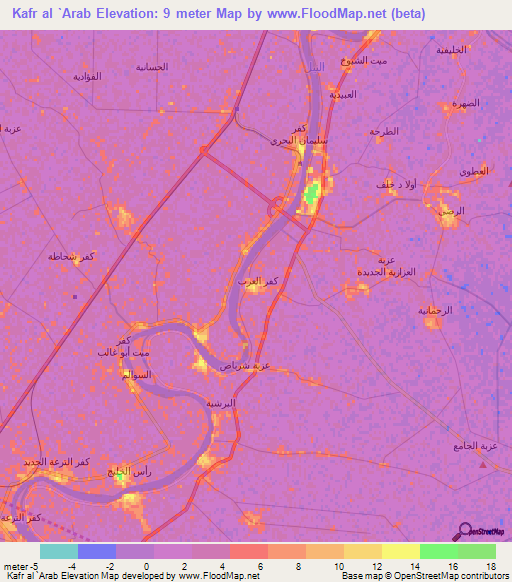 Kafr al `Arab,Egypt Elevation Map