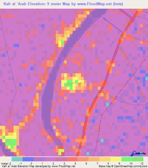 Kafr al `Arab,Egypt Elevation Map