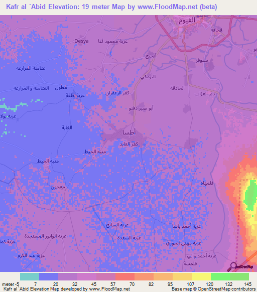 Kafr al `Abid,Egypt Elevation Map