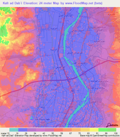 Kafr ad Dab`i,Egypt Elevation Map