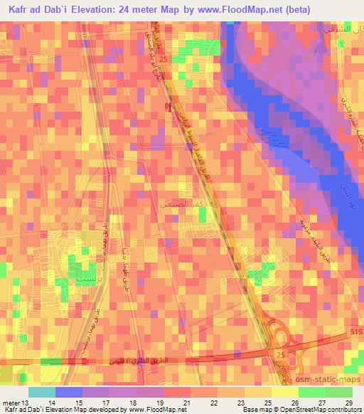 Kafr ad Dab`i,Egypt Elevation Map