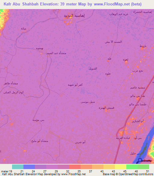 Kafr Abu Shahbah,Egypt Elevation Map