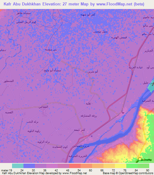 Kafr Abu Dukhkhan,Egypt Elevation Map