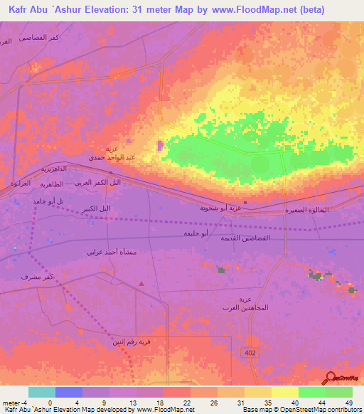 Kafr Abu `Ashur,Egypt Elevation Map