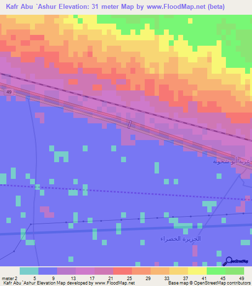 Kafr Abu `Ashur,Egypt Elevation Map