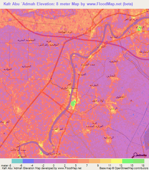 Kafr Abu `Admah,Egypt Elevation Map