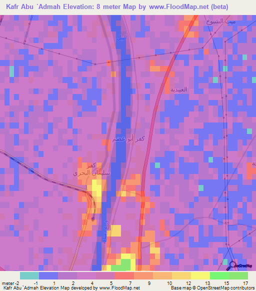 Kafr Abu `Admah,Egypt Elevation Map