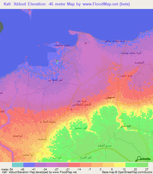 Kafr `Abbud,Egypt Elevation Map