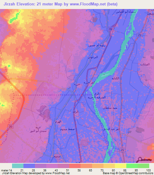 Jirzah,Egypt Elevation Map