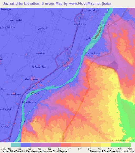 Jazirat Biba,Egypt Elevation Map