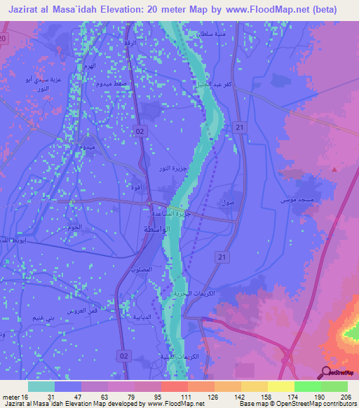 Jazirat al Masa`idah,Egypt Elevation Map